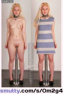 metalbondage #collar #blonde #heels #jealousofher #bdsm #bondage #dildo