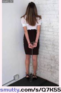 restraints #2HCbdsm #2HCnonnude #2HCcuffed #sub #slave #submissive #brunette #skirt #corner #indieecke #handcuffed #sklavin #eigentum #notap