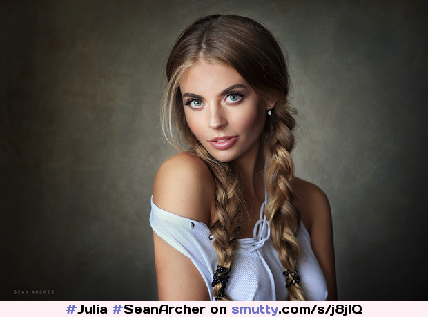 #Julia by #SeanArcher #braids #eyes #sensual #portrait #perfect #lips #greeneyes #pigtails #braided #feminine #dress #prettyface