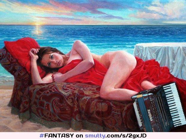 #FANTASY #recliningonasofa #inbeach #naked #coveredbyredcloth #accordion #breakfasttable #sea #sunshine #CLRBF #CLRBColour
