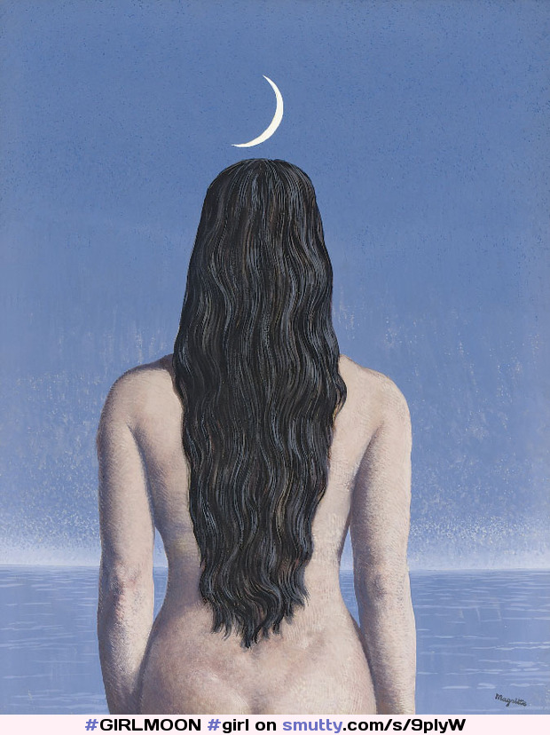 #GIRLMOON #girl #brunette #seenfromback #moon #painting #LeRobeduSoir(1955) #RenéMagritte #sky #sea #Beautiful #CLRBF #CLRBColour