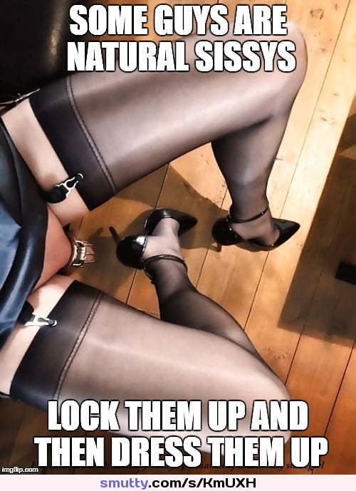 #caption#sissy#caged#chastity#crossdress#stockings#highheels