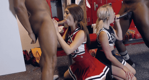 #kneeling #blowjob #interracial #cheerleader #pigtails #MMff #twogirls