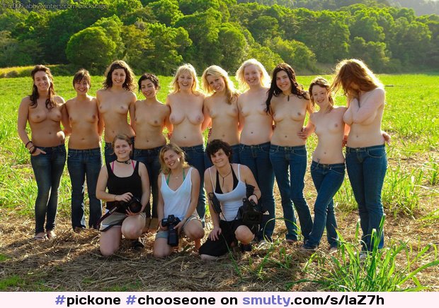 #pickone #chooseone #harem #lineup #topless #toplessjeans #thirteengirls #outdoors