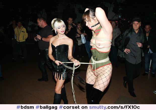 #bdsm #ballgag #corset #gagged #publicbondage #publicnudity #rope