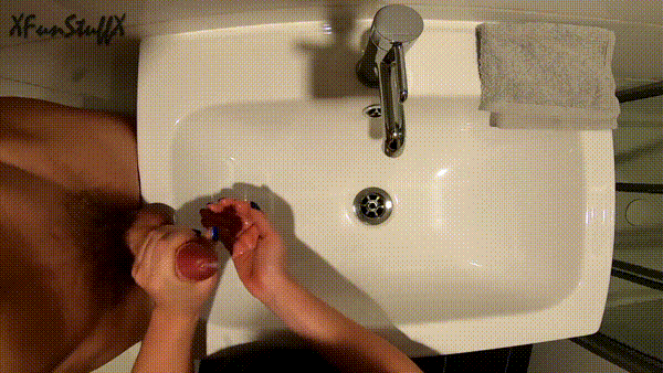 #handjob #sink #bathroom #cumshot #cfnm #cum_in_her_hand #blue_fingernails #femdom #gif #animated_gif