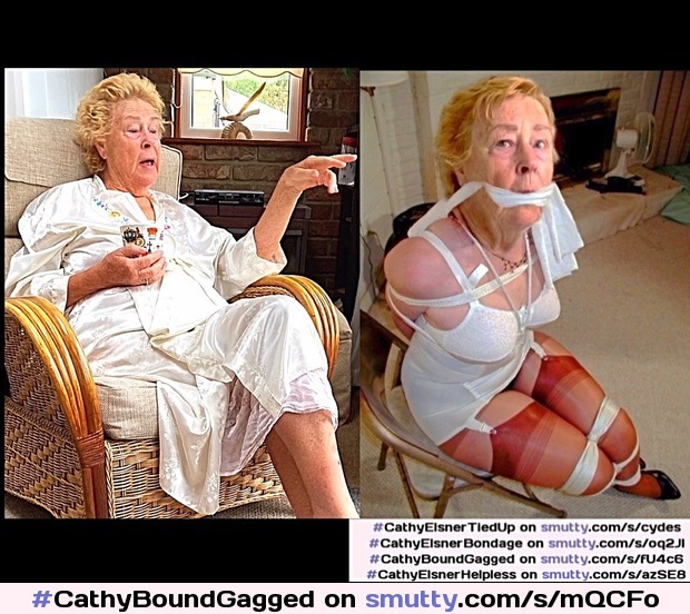 #CathyBoundGagged    Shiny Satin Cock Sucking Slut Granny Cathy Just Got Tied up Bound and Gagged by Neighbour John with Cathy Helpless