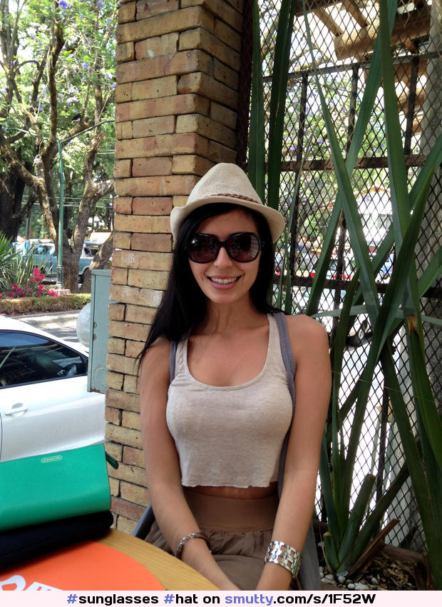 #sunglasses #hat #tanktop #tightshirt #sleeveless #smiling #bracelet