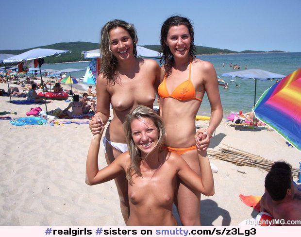 #realgirls #sisters #sisterandfriends #topless #onbeach #nudeinpublic #nicetits #whofirst