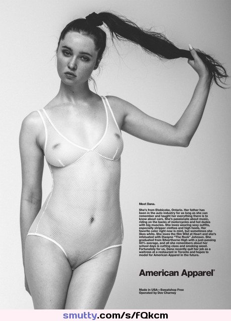#AmericanApparel model with a #PerfectlySuggestive pose (needs her hair pulled).  #SeeThroughToPubes