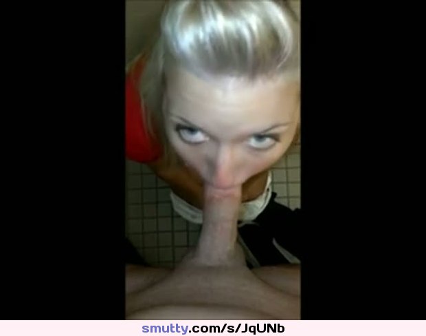 Blonde girl blowjob in public bathroom