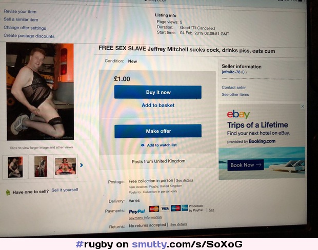 Sex slave for sale on eBay #rugby#jeffreymitchell #sissy
