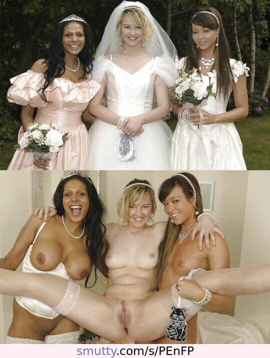 #bride #bridesmaids #legsspread #titsout #smile #threegirls #stockings