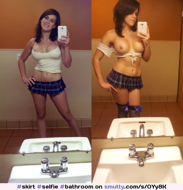 #skirt #selfie #bathroom #exposed #college #teen #boobs #flashing #hot #gorgeous #onoff