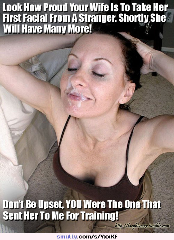 Hotwife, Cuckold, Sexy Captions And Pics: #caption #facial #tits #wife #cuckold #training #downblouse #milf #slutwife #onherknees #messy