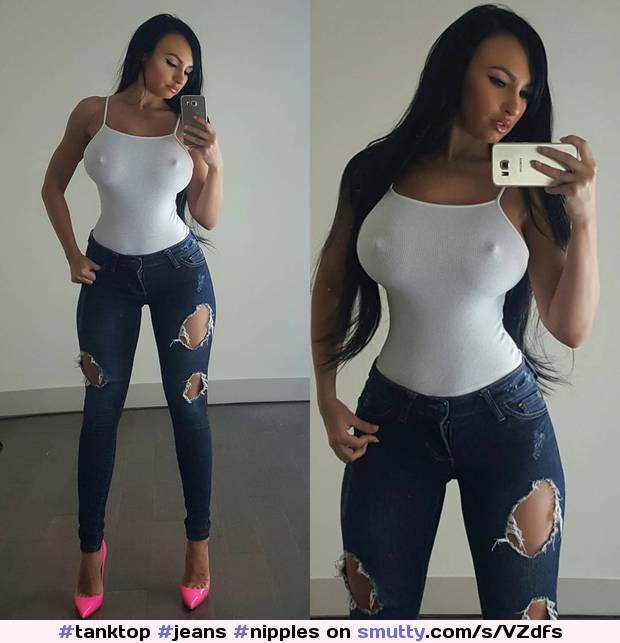 #tanktop#jeans#nipples#boobs#tits#bigtits#longhair#sexy#hot#bimbo#airhead#bitch#slut#whore