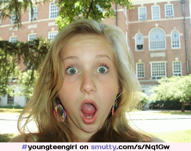 #youngteengirl#eyecatching#adorable#wideblueeyes#prettyhair#fair#long#pullingface#apparentshock#funexpression#openmouth#tongue#astonished