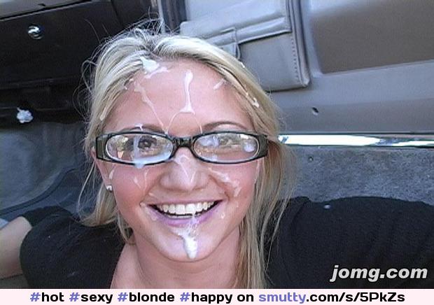 #hot #sexy #blonde #happy #happygirl #glasses #cumonglasses #cum #cumshot #facial #facialportrait #onemanbukkake #messyfacial #jizz #spunk