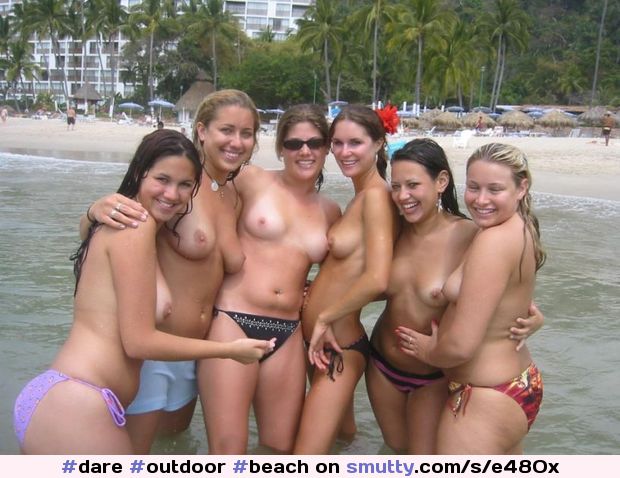 #outdoor #beach #ocean #group #topless #bikini #smiling #smallboobs #tanlines #chooseone third from left