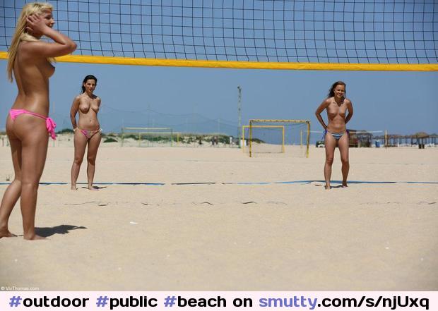 #outdoor #public #beach #ocean #topless #toplessbikini #toplessbeach #nudebeach #tanlines #smile #smiling #volleyball