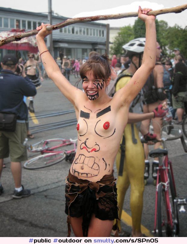 #public #outdoor #festival #smile #smiling #bodypaint #pale #topless #smallboobs #cyclerotica