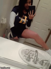 #pussyteasing#ebony#selfie#mirrorshot#hot#babe#BathroomMirror#PantiesAside#sexy#coed