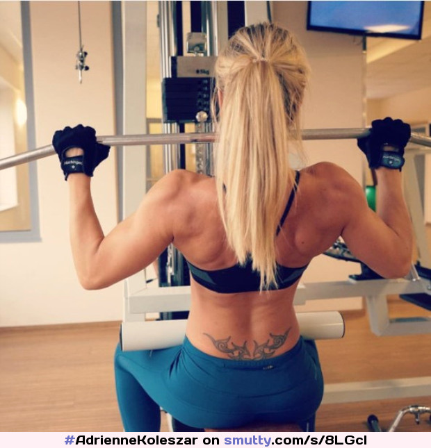 #AdrienneKoleszar #blonde #fit #fitbody #fitbabe #FitBeauty #athletic #muscular #backview #sportsbra #workoutoutfit #gym