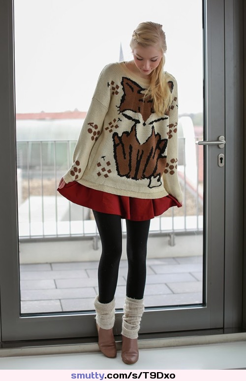 #cute #blonde #skirt #sweater