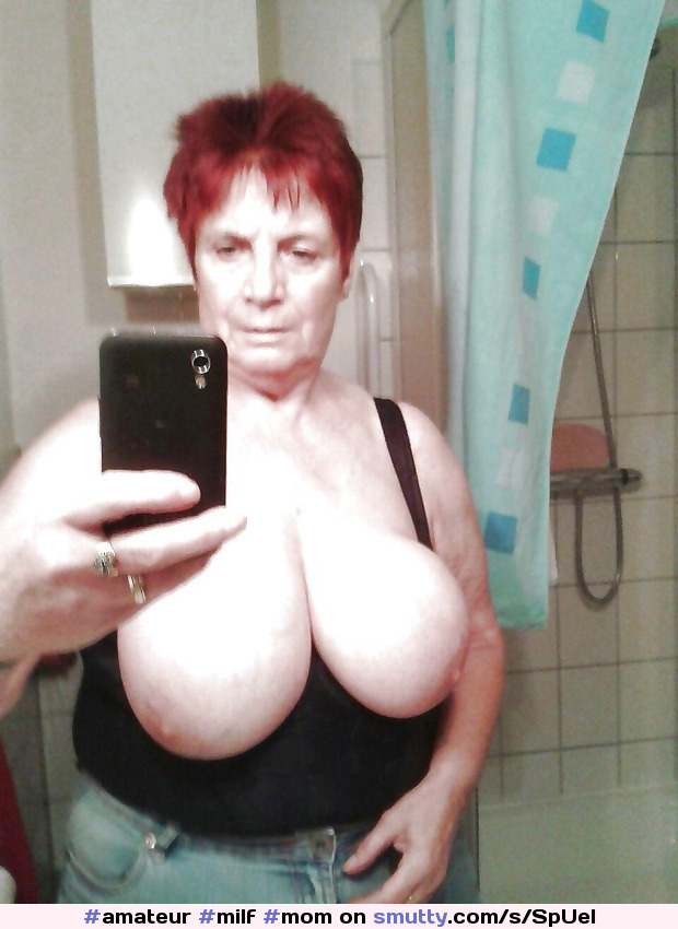 Redhead grandmother boasts big tits in mirror selfie #amateur #milf #mom #mature #granny #grandmother #selfie #selfshot #redhead #busty