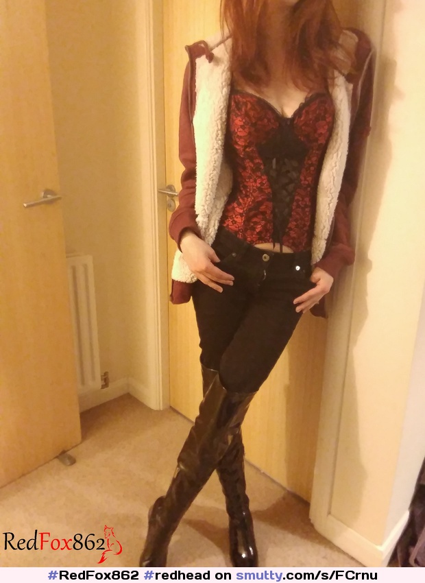#RedFox862 #redhead #jeans #boots #heels #corset