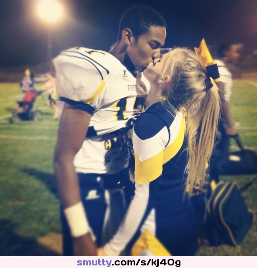 Teen Love. Really though, why is she REALLY dating him? ;) #teen #couple #kiss #kissing #soccer #cheerleader #bbcslut #bbc #interracial