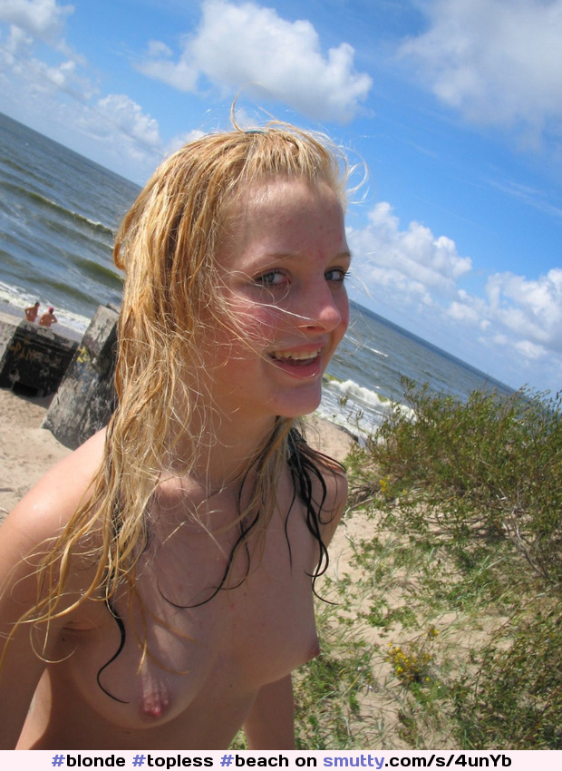 #blonde #topless #beach #selfie