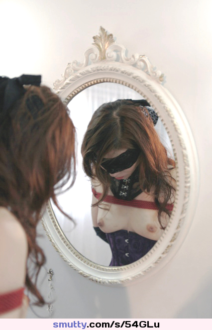 #bondage #bdsm #blindfold #blindfolded #corset #collar #collared #titsout #mirror #InTheMirror #redrope #rope #ropes #RopeBondage