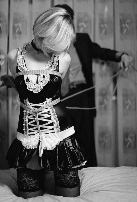#bondage #bdsm #submissive #submissivegirl #collar #collared #kneeling #maid #maiduniform #shorthair #rope #ropes #RopeBondage