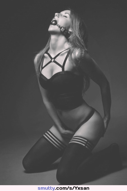 #gag #gagged #ballgag #submissive #submissivegirl #kneeling #stockings #BlackAndWhite #eyesclosed #bdsm