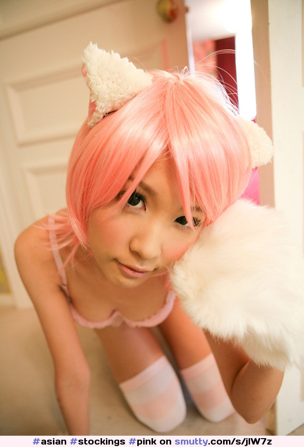 #asian #stockings #pink #pinkhair #cute #catears #eyecontact