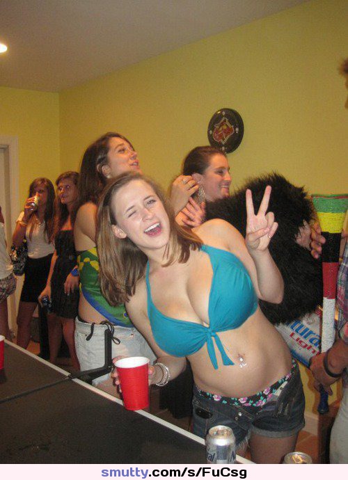 #college #partygirls #nonnude #piercednavel #posing #lookingatcamera #beerpong #bigtits #cute #denimshorts
