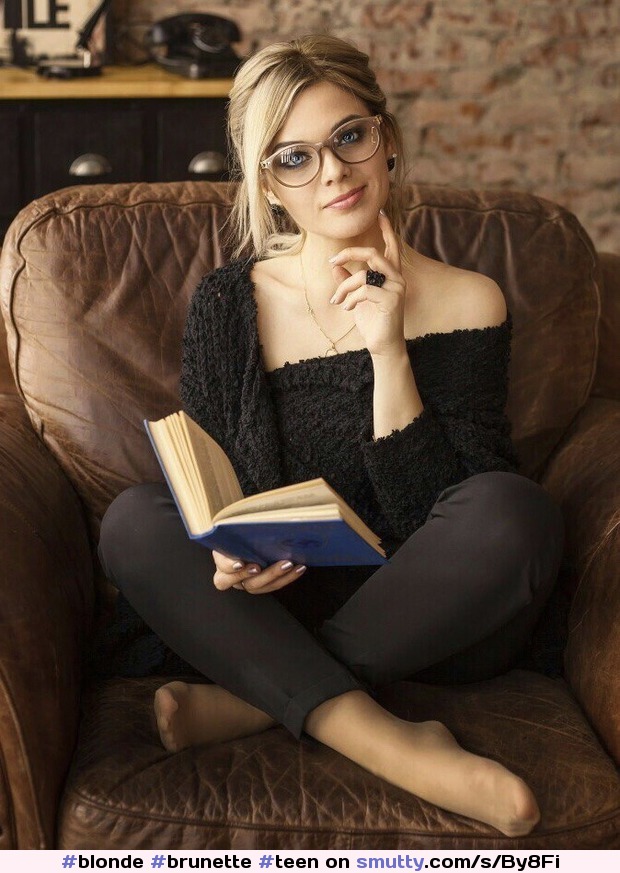 #blonde #brunette #teen #babe #glasses #nn #pantyhose #nylons #feet #armchair #books #bookworm #pale #cutie #sexy #dressedinblack #hottie