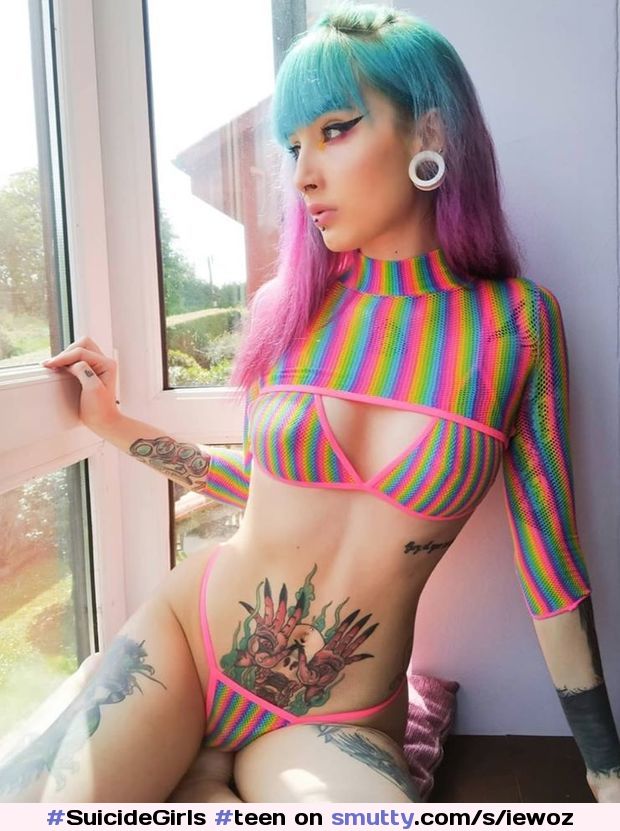 #SuicideGirls #teen #babe #blue #purple #punk #colourful #tattooed #bikini #rainbow #window #nicebody #sexy #seductive #busty #hot #hottie