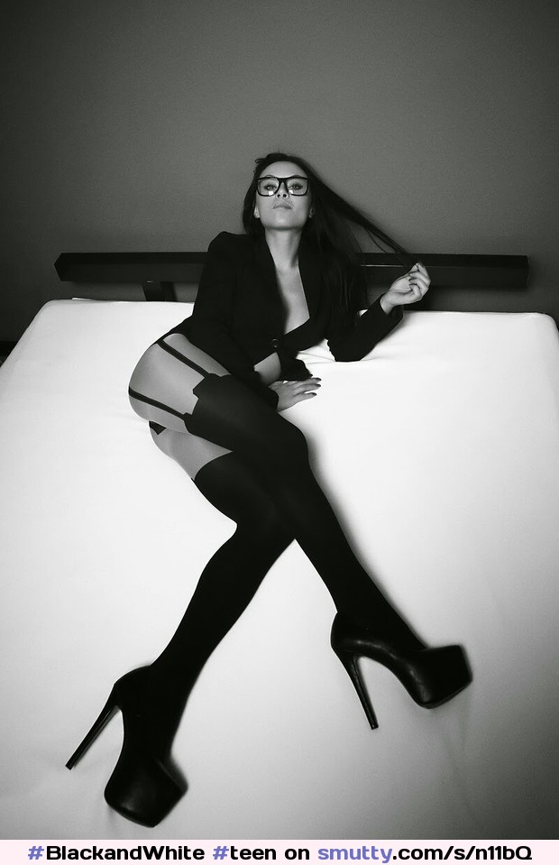 #BlackandWhite #teen #babe #glasses #darkhair #nn #stockings #heels #lingerie #sexy #bed #seductive #sultry #erotic #hot #mistress #hottie