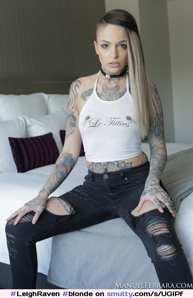 #LeighRaven #blonde #sidecut #babe #nn #jeans #bed #sexy #erotic #seductive #tattooed #hottie #hot #horny #openlegs #sultry