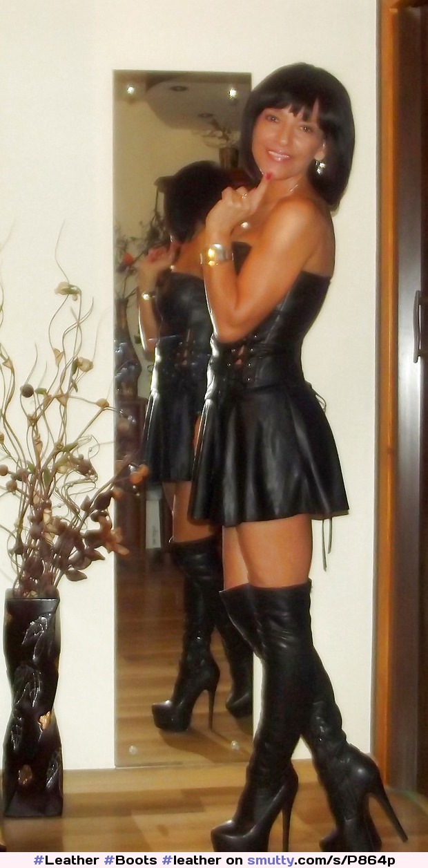 Leather Boots Leatherboots Leather Dress Milf Brunette Homemade 