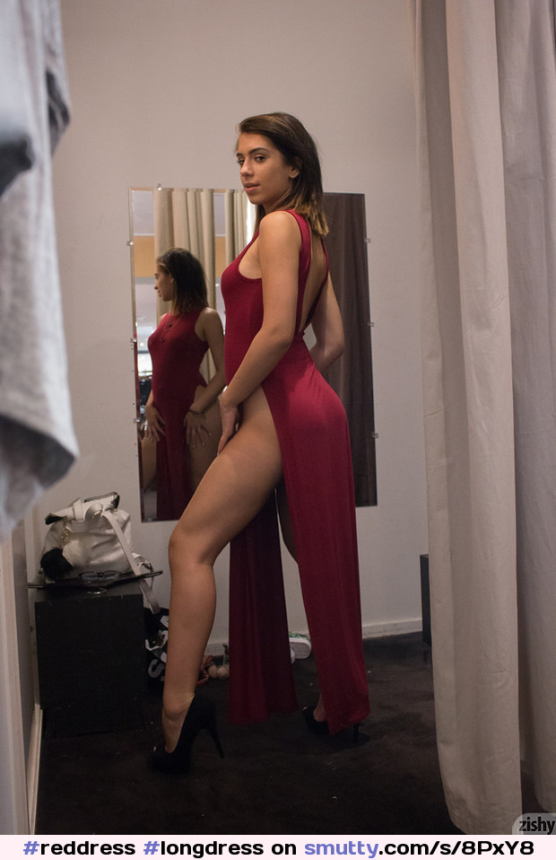 #reddress #longdress #splitdress #legs #heels #nopanties #nobra #dressingroom