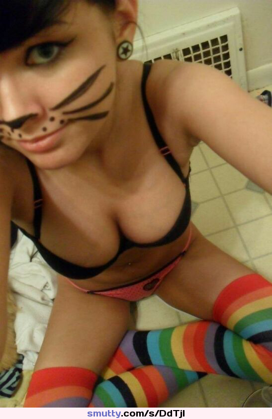 #rollplay #cosplay #catsuit #meow #thighhighs #panties #bra #brunette #skinny #sexy #snapchat #kik #costume