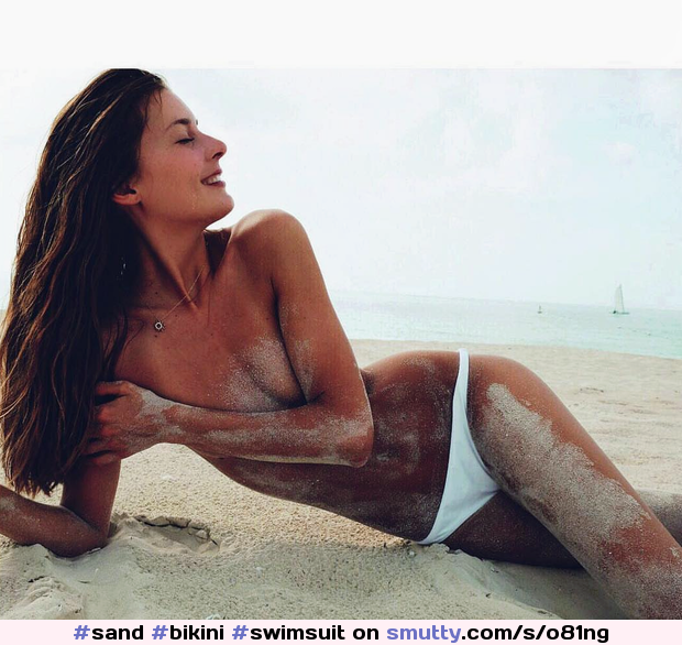 #sand #bikini #swimsuit #topless #handbra #skinny #tease #perfect