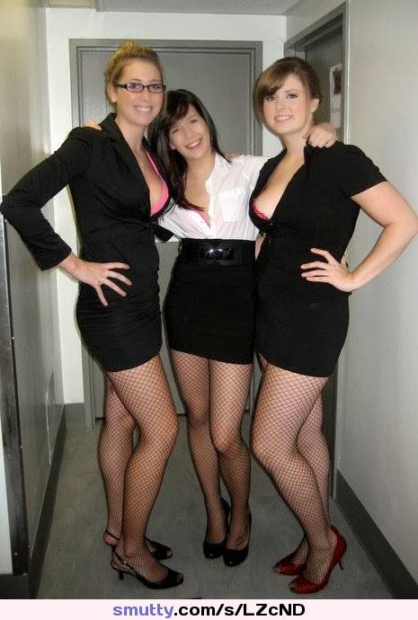 #threegirls #dressed #shortskirts #showing #pantyhose #fishnet #horny #officegirls