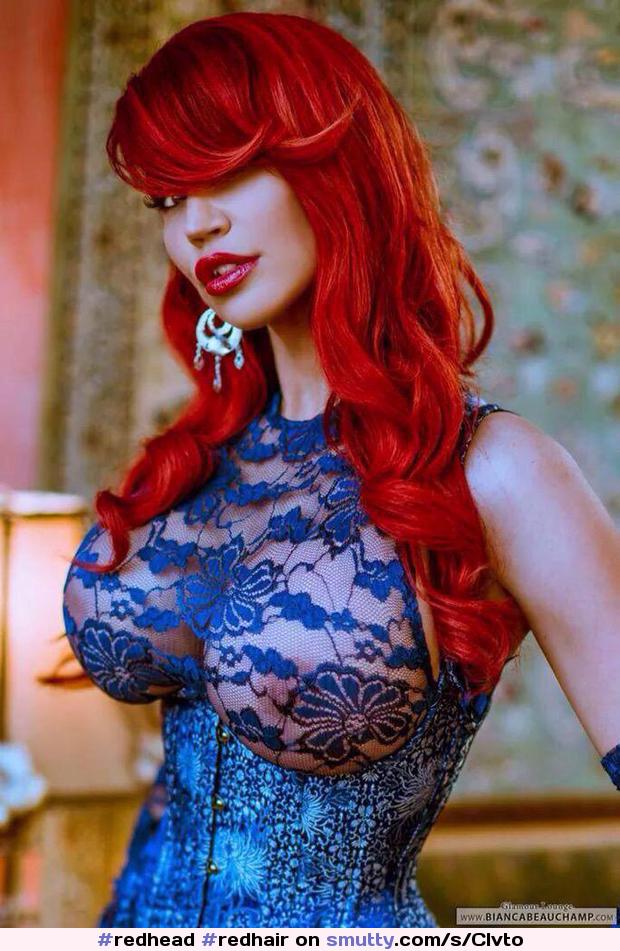 #redhead #redhair #ginger #redlips #bluelingerie #lace #lacetop #corset #fetishwear #hugeboobs #largebreasts #bigtits #knockers #melons