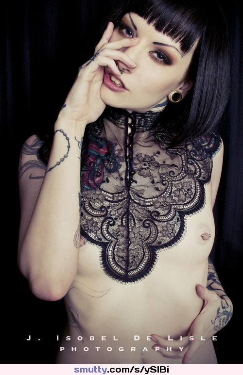#MissJustineMarie by J.IsobelDeLisle #shorthair #pierced #piercednipples #septum #gauges #tattooed #lace #collar