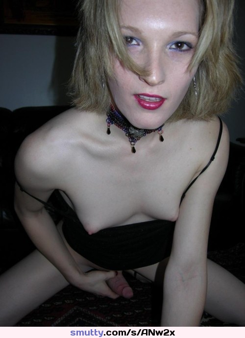 #shemale #blondetrap #titsout #cockout #blacktanktop #choker #cutetits #handoncock