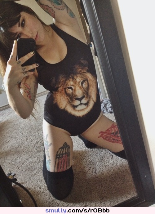 #selfie #Lion #tattoos #nonude #blackstockings #onherknees #onthefloor #mirrorpic